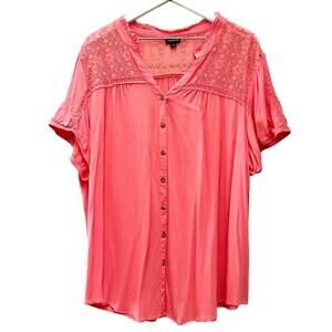 TORRID Coral Pink Button Front Lace Yoke Blouse Top Plus Size 3 (3XL)